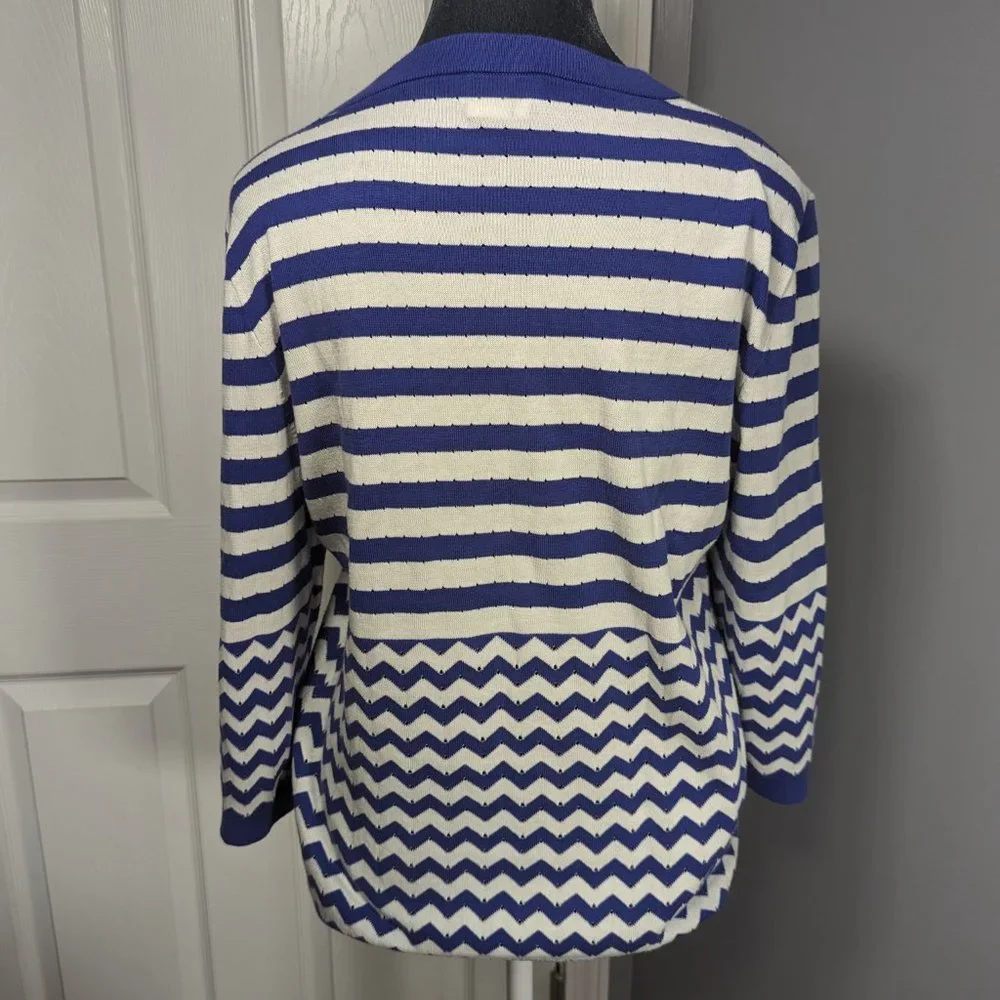 Kate Spade Blue & White Striped Cardigan Sweater